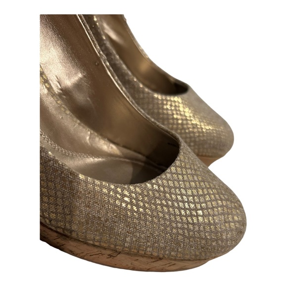 Tahiti Gold and Cork Snake Skin 3 Inch High Heels Shoes Size 10 - Picture 8 of 11